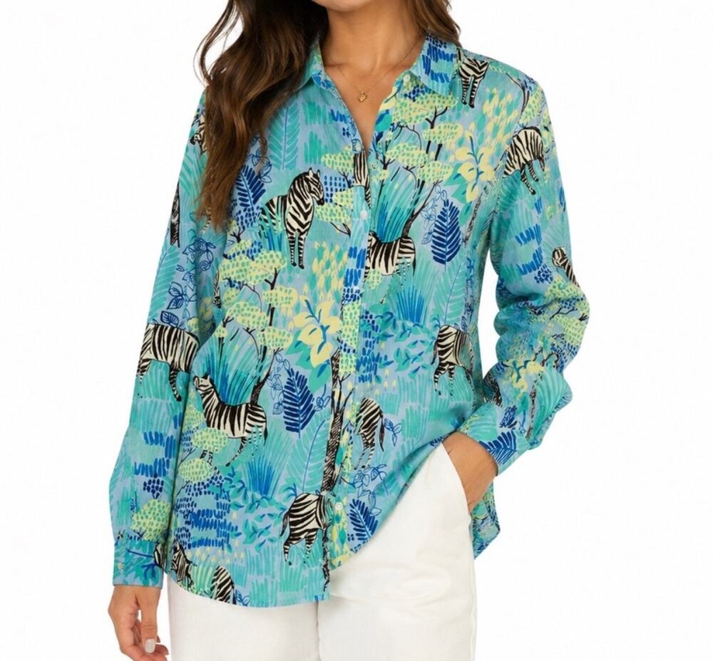 J. McLaughlin zebra print cotton button down blouse